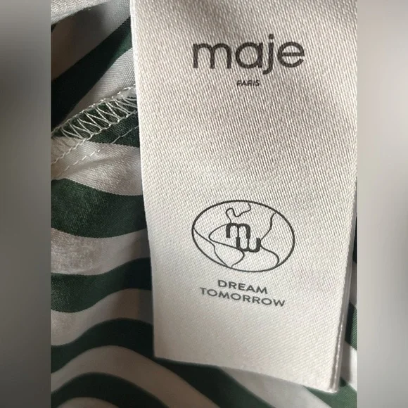 Maje Paris women striped Dress Greenwhite flared skirt formal coquette 32”waistM - Picture 11 of 16